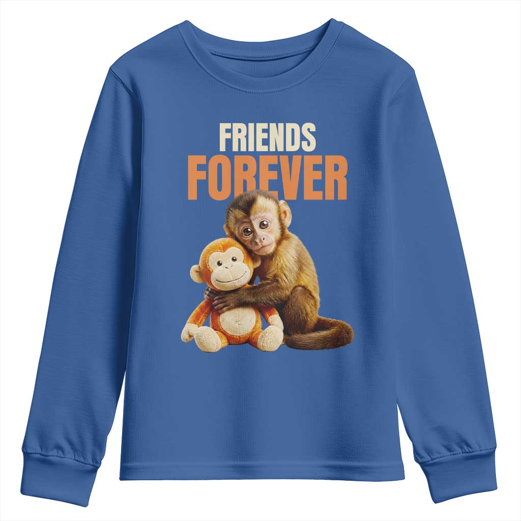 Friends Forever Viral Punch The Monkey Youth Sweatshirt Cute Baby Monkey Hugging Plush Toy Best Friend Gift TS02 Royal Blue Print Your Wear