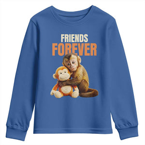 Friends Forever Viral Punch The Monkey Youth Sweatshirt Cute Baby Monkey Hugging Plush Toy Best Friend Gift TS02 Royal Blue Print Your Wear