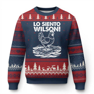 Lo Siento Wilson Funny Chicken Floating Meme Ugly Christmas Sweater Viral Rooster Spanish Apology Trend TS02 Navy Red Print Your Wear