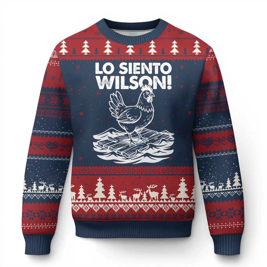 Lo Siento Wilson Funny Chicken Floating Meme Ugly Christmas Sweater Viral Rooster Spanish Apology Trend TS02 Navy Red Print Your Wear