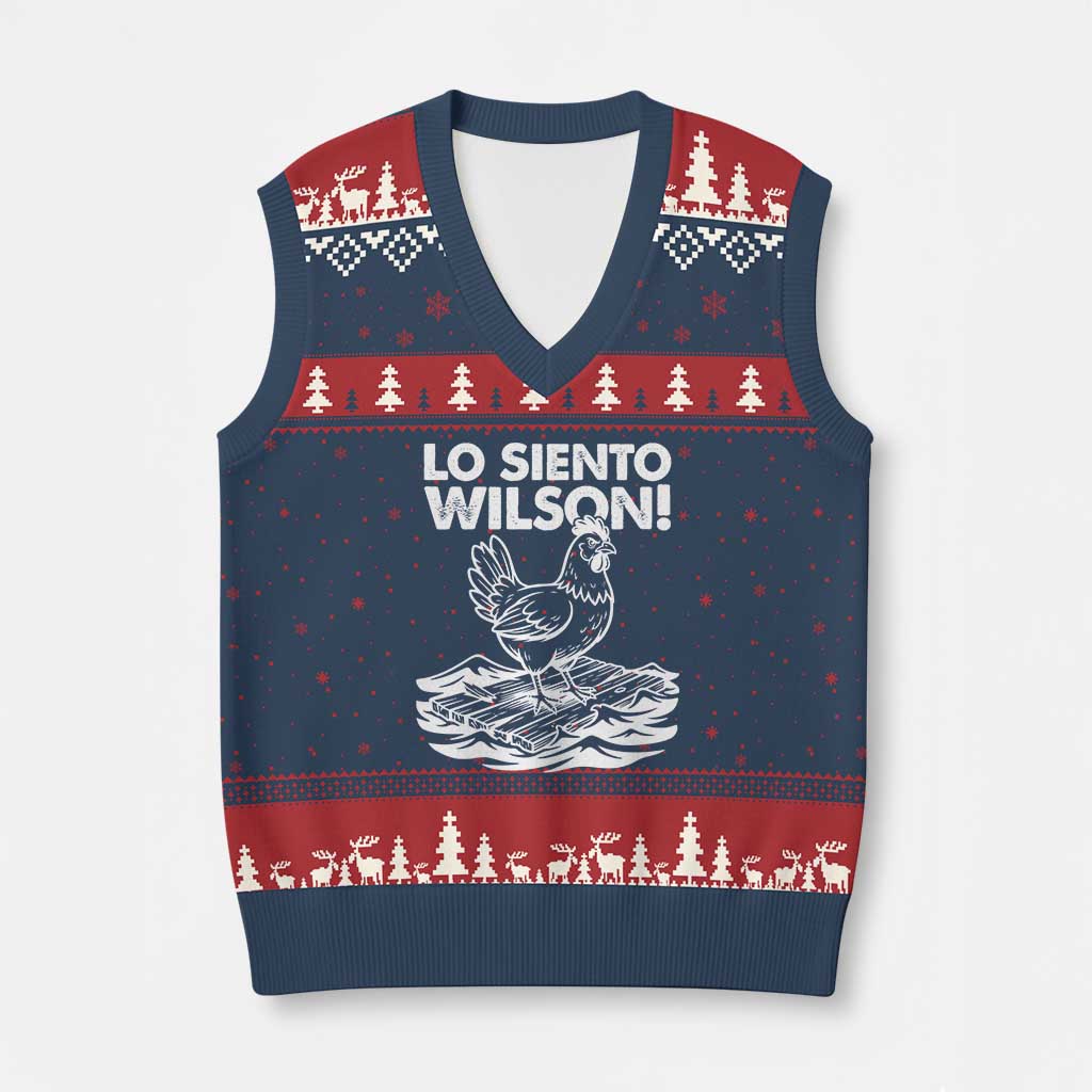 Lo Siento Wilson Funny Chicken Floating Meme V-Neck Knit Sweater Vest Viral Rooster Spanish Apology Trend TS02 Navy Red Print Your Wear