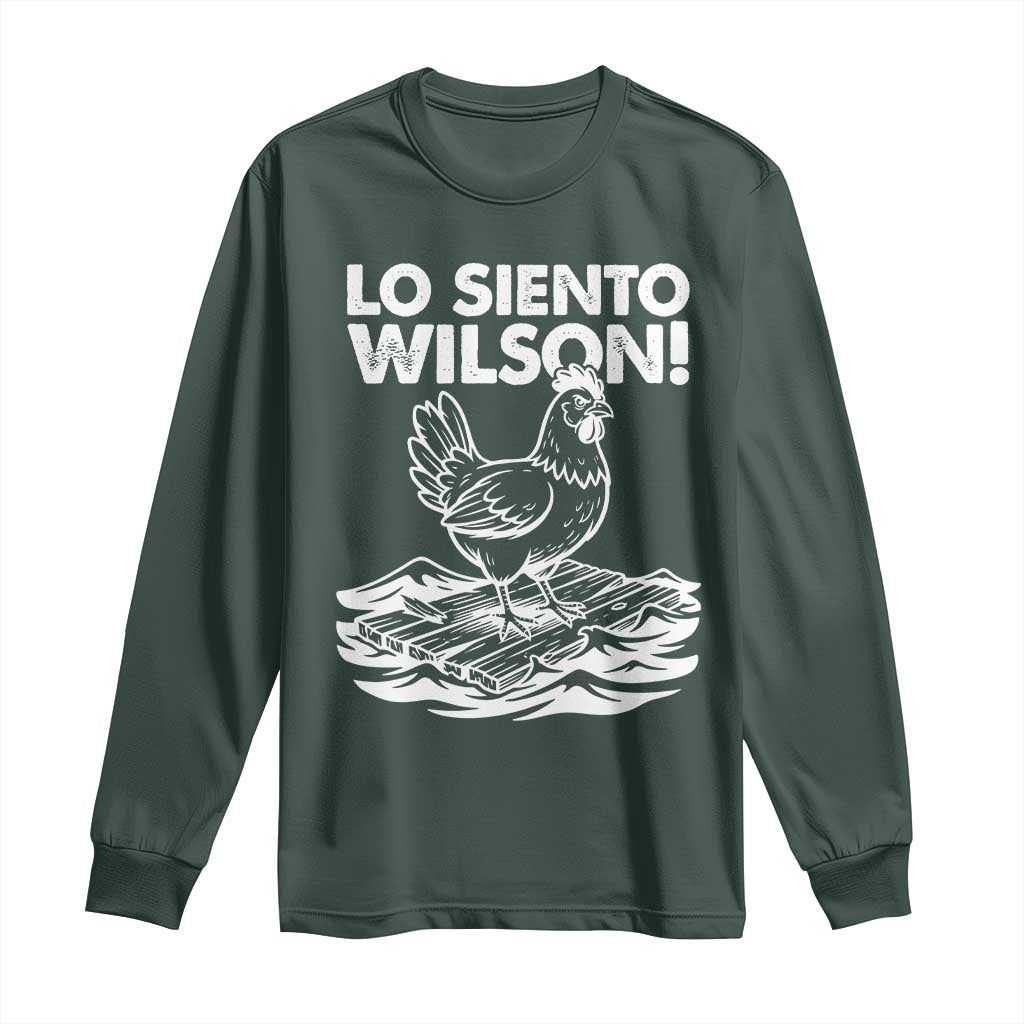 Lo Siento Wilson Funny Chicken Floating Meme Long Sleeve Shirt Viral Rooster Spanish Apology Trend TS02 Dark Forest Green Print Your Wear