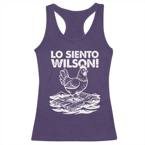 Lo Siento Wilson Funny Chicken Floating Meme Racerback Tank Top Viral Rooster Spanish Apology Trend TS02 Purple Print Your Wear