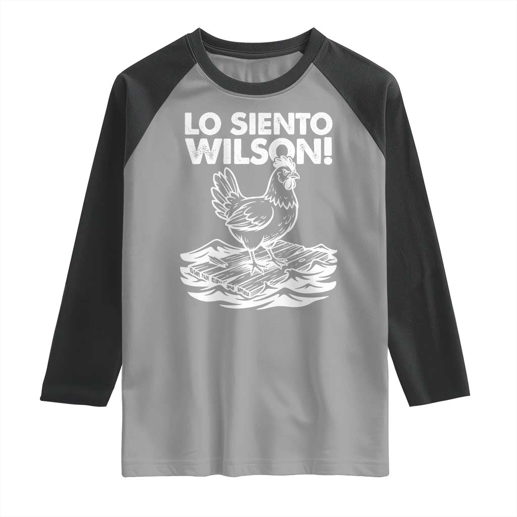 Lo Siento Wilson Funny Chicken Floating Meme Raglan Shirt Viral Rooster Spanish Apology Trend TS02 Sport Gray Black Print Your Wear