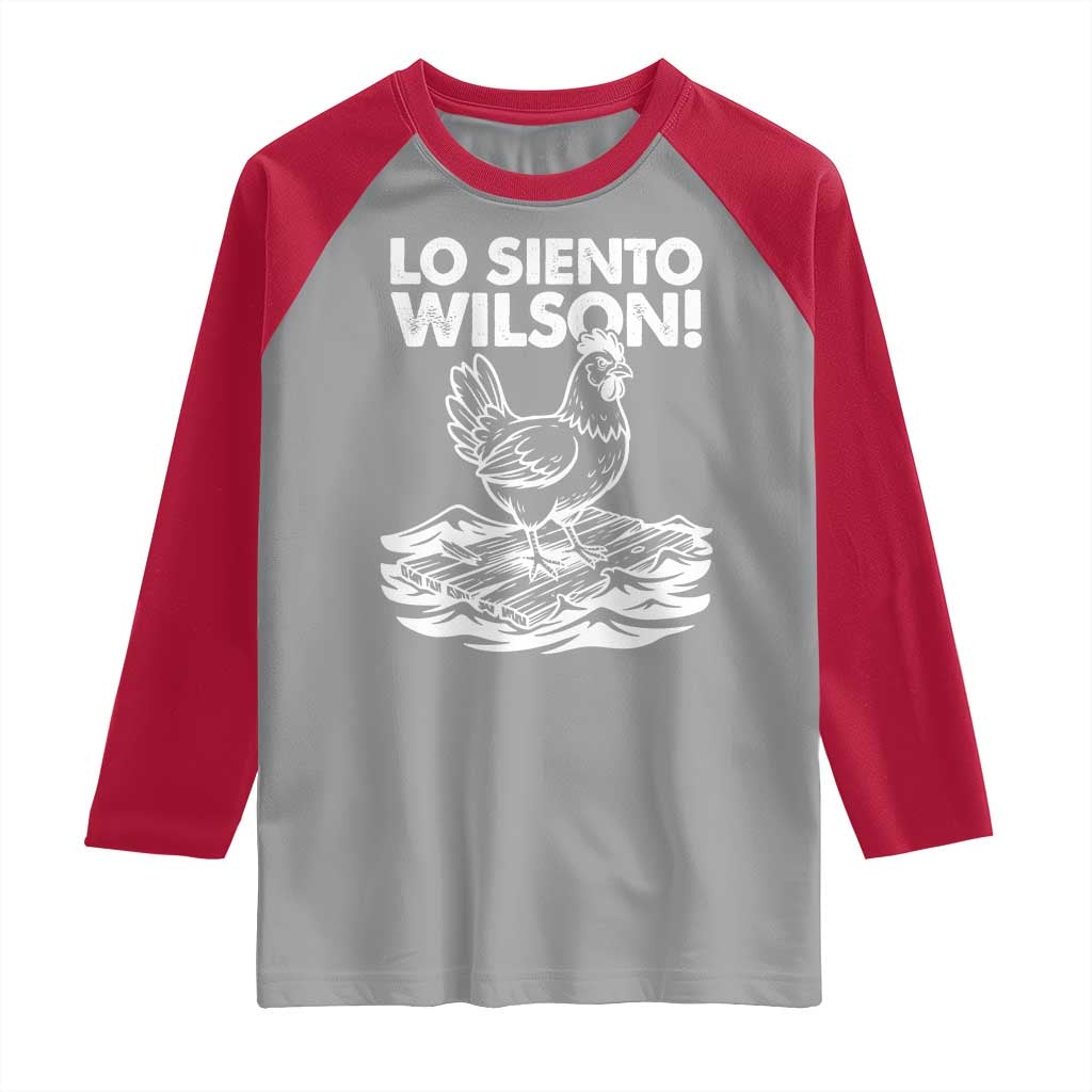 Lo Siento Wilson Funny Chicken Floating Meme Raglan Shirt Viral Rooster Spanish Apology Trend TS02 Sport Gray Red Print Your Wear