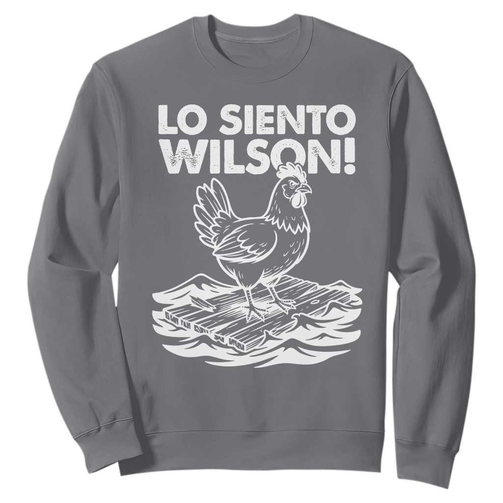 Lo Siento Wilson Funny Chicken Floating Meme Sweatshirt Viral Rooster Spanish Apology Trend TS02 Charcoal Print Your Wear