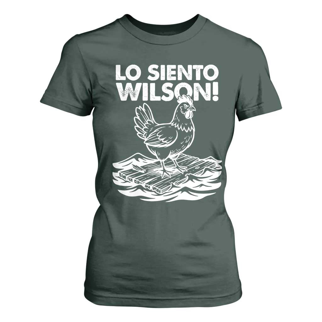 Lo Siento Wilson Funny Chicken Floating Meme T Shirt For Women Viral Rooster Spanish Apology Trend TS02 Dark Forest Green Print Your Wear