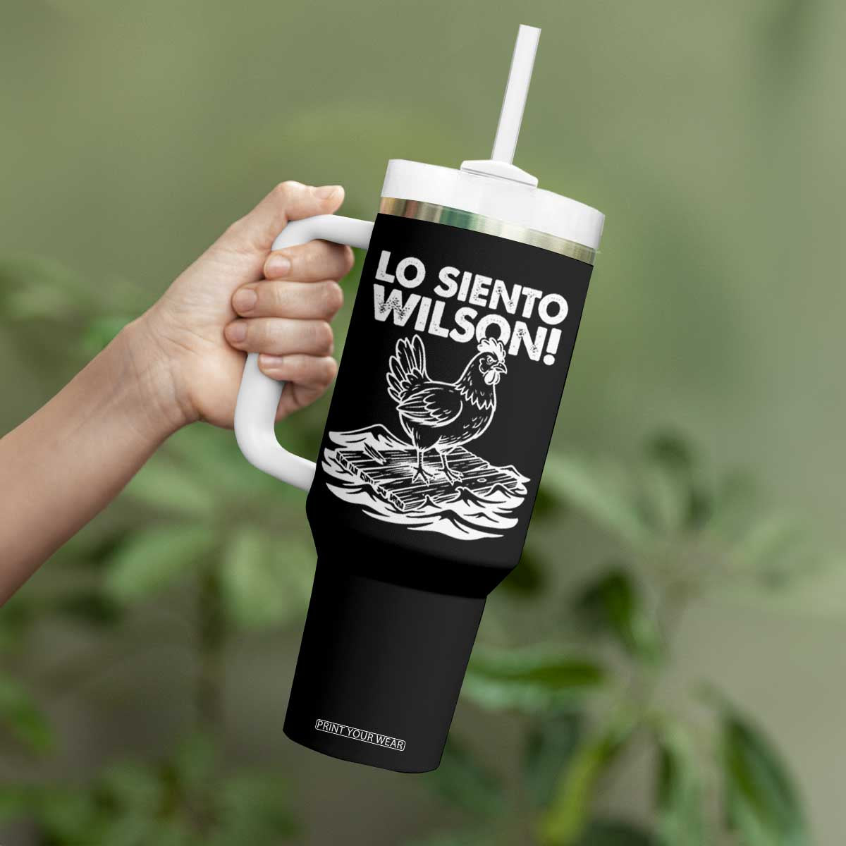 Lo Siento Wilson Funny Chicken Floating Meme Tumbler With Handle Viral Rooster Spanish Apology Trend TS02 Print Your Wear