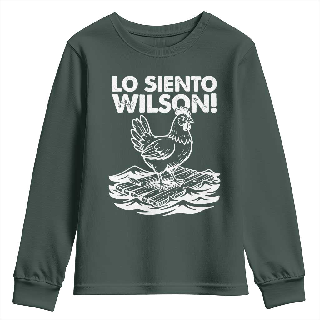 Lo Siento Wilson Funny Chicken Floating Meme Youth Sweatshirt Viral Rooster Spanish Apology Trend TS02 Dark Forest Green Print Your Wear