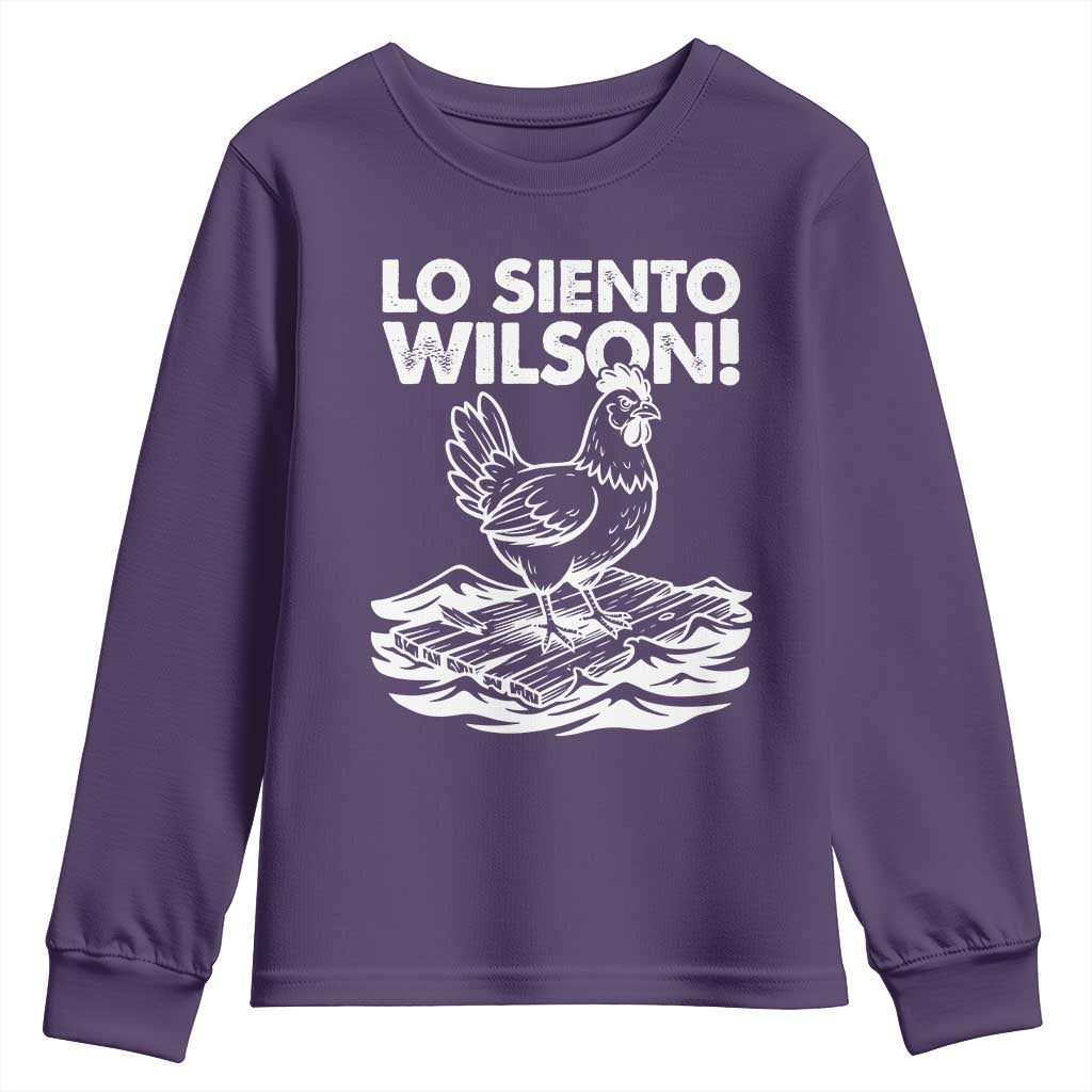 Lo Siento Wilson Funny Chicken Floating Meme Youth Sweatshirt Viral Rooster Spanish Apology Trend TS02 Purple Print Your Wear