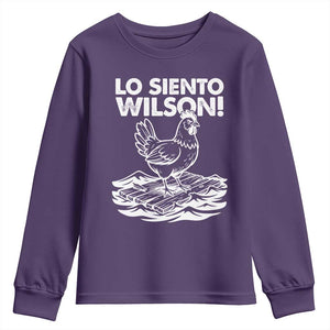 Lo Siento Wilson Funny Chicken Floating Meme Youth Sweatshirt Viral Rooster Spanish Apology Trend TS02 Purple Print Your Wear