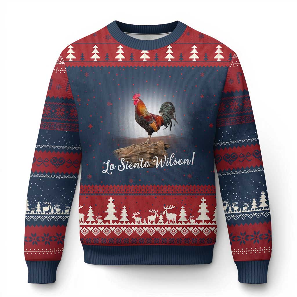 Lo Siento Wilson Funny Chicken Floating Meme Ugly Christmas Sweater Dramatic Rooster Parody Spanish Apology TS02 Navy Red Print Your Wear