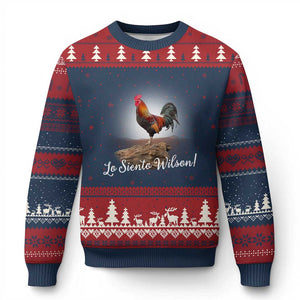 Lo Siento Wilson Funny Chicken Floating Meme Ugly Christmas Sweater Dramatic Rooster Parody Spanish Apology TS02 Navy Red Print Your Wear