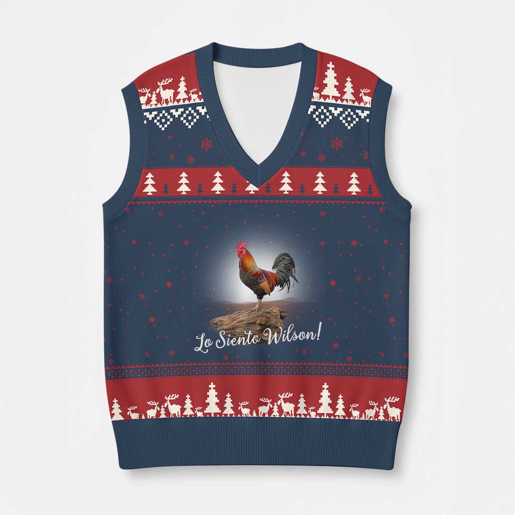 Lo Siento Wilson Funny Chicken Floating Meme V-Neck Knit Sweater Vest Dramatic Rooster Parody Spanish Apology TS02 Navy Red Print Your Wear