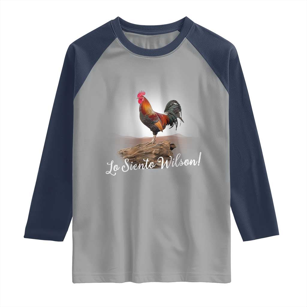 Lo Siento Wilson Funny Chicken Floating Meme Raglan Shirt Dramatic Rooster Parody Spanish Apology TS02 Sport Gray Navy Print Your Wear