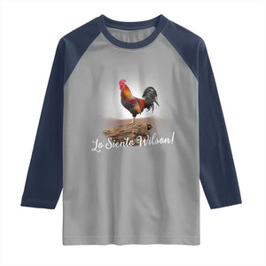 Lo Siento Wilson Funny Chicken Floating Meme Raglan Shirt Dramatic Rooster Parody Spanish Apology TS02 Sport Gray Navy Print Your Wear