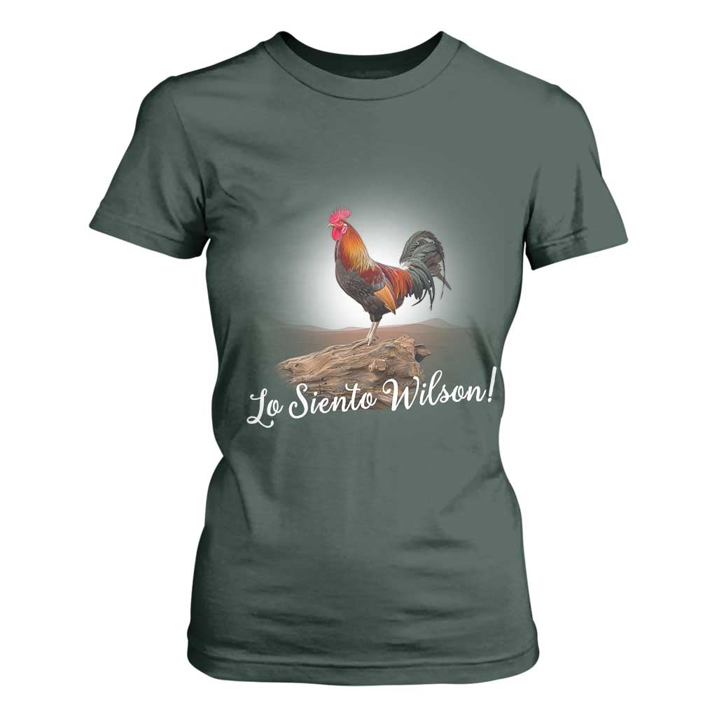 Lo Siento Wilson Funny Chicken Floating Meme T Shirt For Women Dramatic Rooster Parody Spanish Apology TS02 Dark Forest Green Print Your Wear