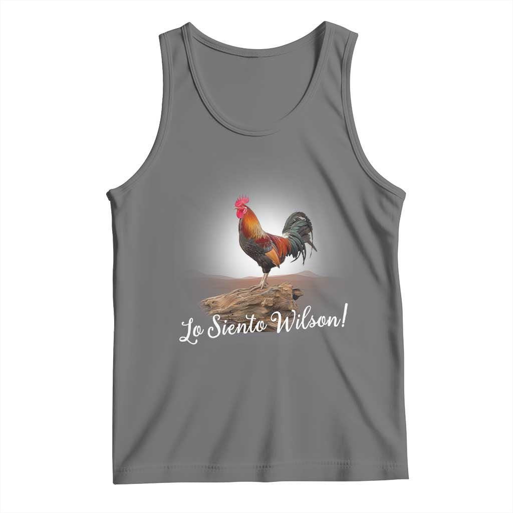Lo Siento Wilson Funny Chicken Floating Meme Tank Top Dramatic Rooster Parody Spanish Apology TS02 Black Heather Print Your Wear