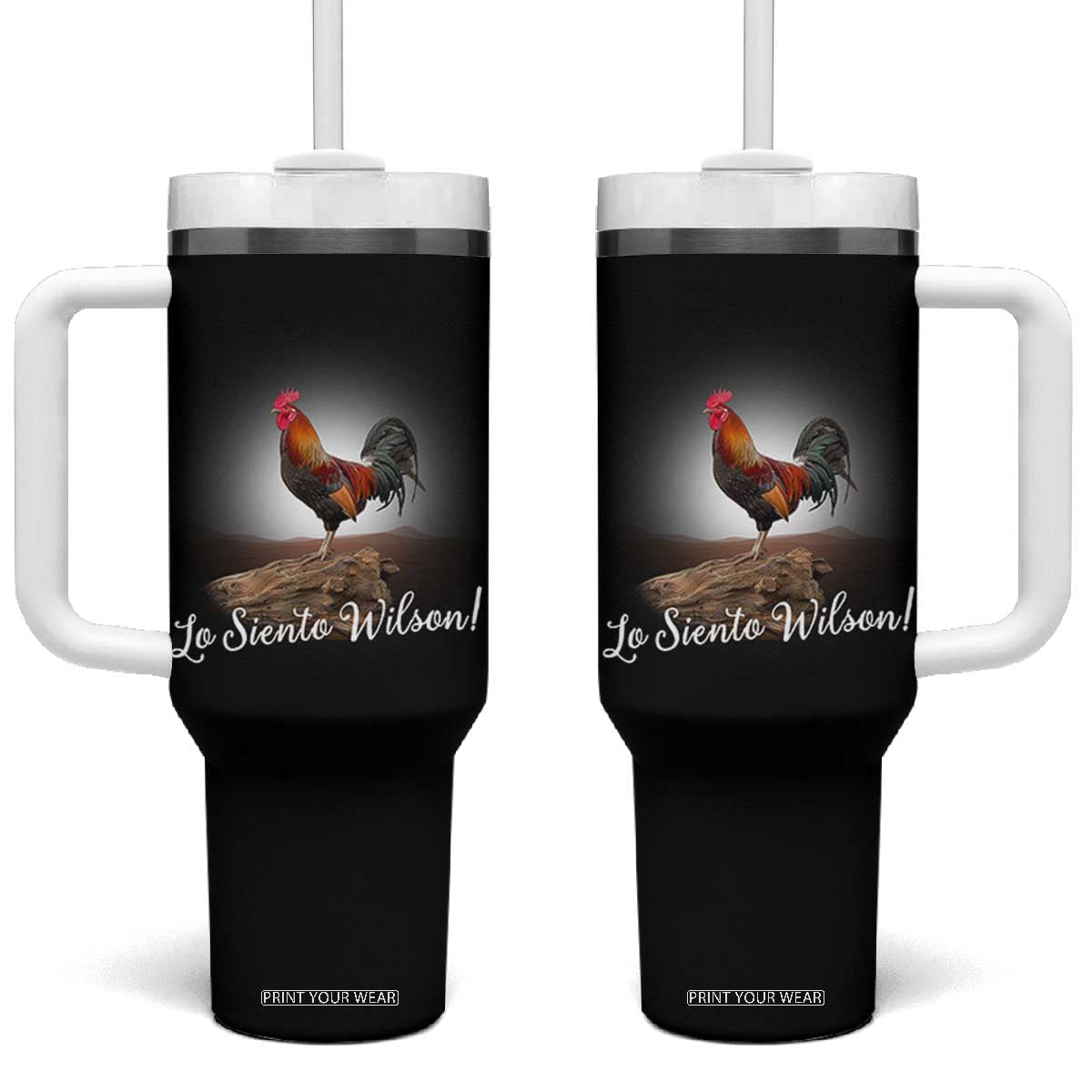 Lo Siento Wilson Funny Chicken Floating Meme Tumbler With Handle Dramatic Rooster Parody Spanish Apology TS02 One Size: 40 oz Black Print Your Wear