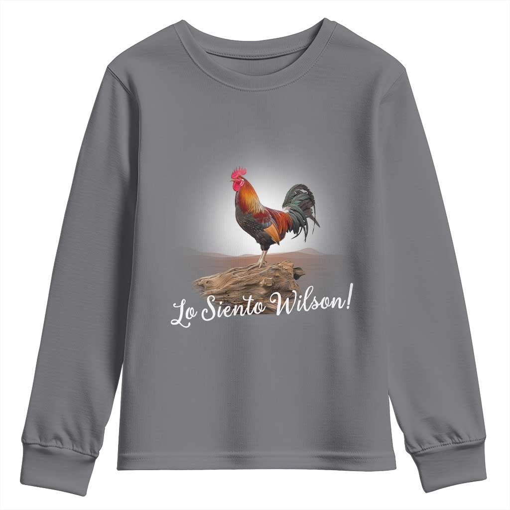 Lo Siento Wilson Funny Chicken Floating Meme Youth Sweatshirt Dramatic Rooster Parody Spanish Apology TS02 Charcoal Print Your Wear