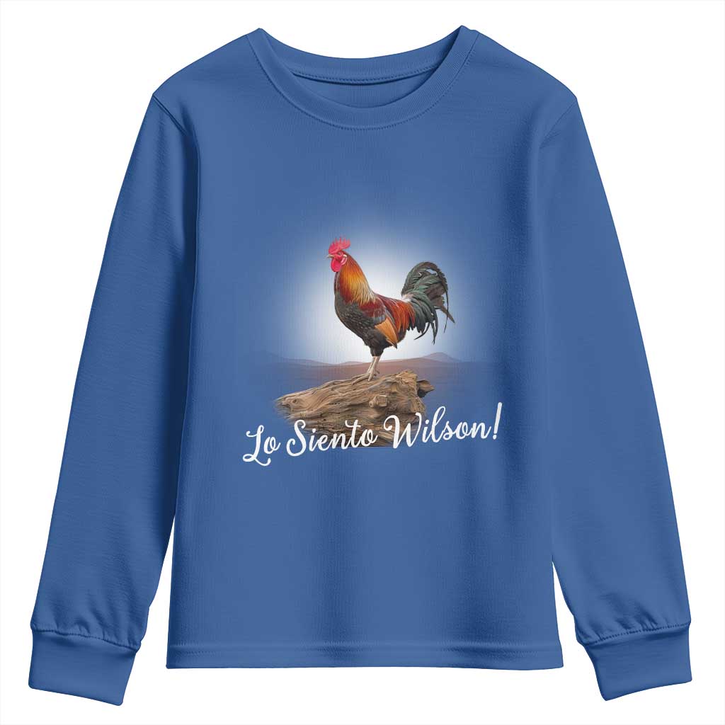 Lo Siento Wilson Funny Chicken Floating Meme Youth Sweatshirt Dramatic Rooster Parody Spanish Apology TS02 Royal Blue Print Your Wear