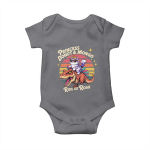 Royal Cat Princess and Raptor Ride or Roar Baby Onesie Funny Cat Riding Dinosaur Retro Sunset TS02 Charcoal Print Your Wear