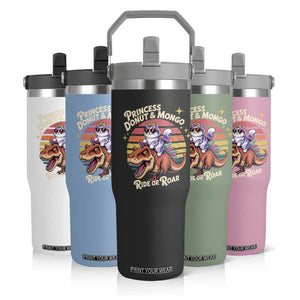 Royal Cat Princess and Raptor Ride or Roar Flip Straw Tumbler Funny Cat Riding Dinosaur Retro Sunset TS02 Print Your Wear