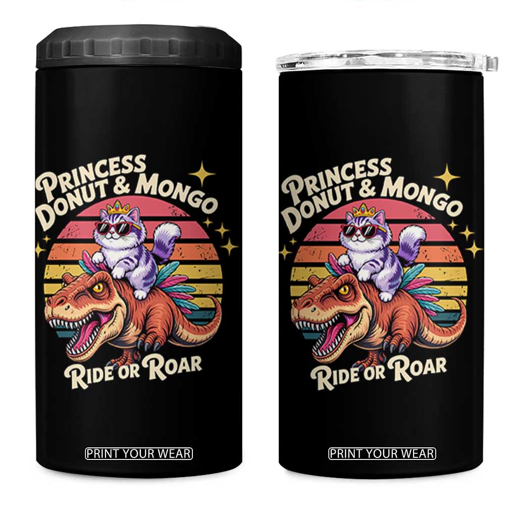 Royal Cat Princess and Raptor Ride or Roar 4 in 1 Can Cooler Tumbler Funny Cat Riding Dinosaur Retro Sunset TS02 One Size: 16 oz Black Print Your Wear