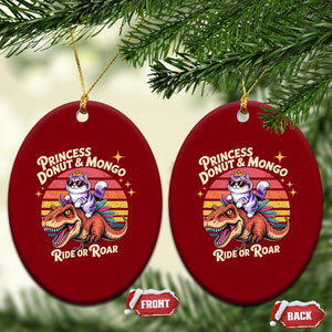 Royal Cat Princess and Raptor Ride or Roar Ceramic Ornament Funny Cat Riding Dinosaur Retro Sunset TS02 Print Your Wear