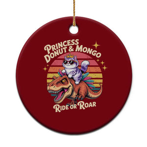 Royal Cat Princess and Raptor Ride or Roar Ceramic Ornament Funny Cat Riding Dinosaur Retro Sunset TS02 1pc Red Print Your Wear