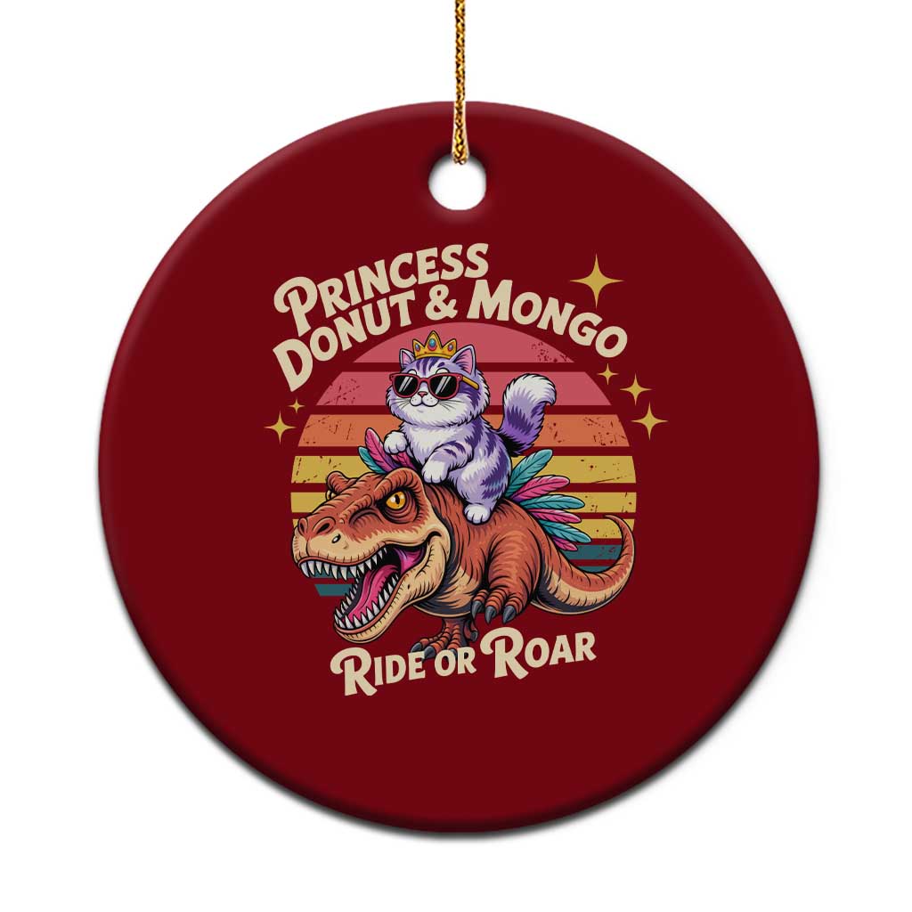 Royal Cat Princess and Raptor Ride or Roar Ceramic Ornament Funny Cat Riding Dinosaur Retro Sunset TS02 1pc Red Print Your Wear