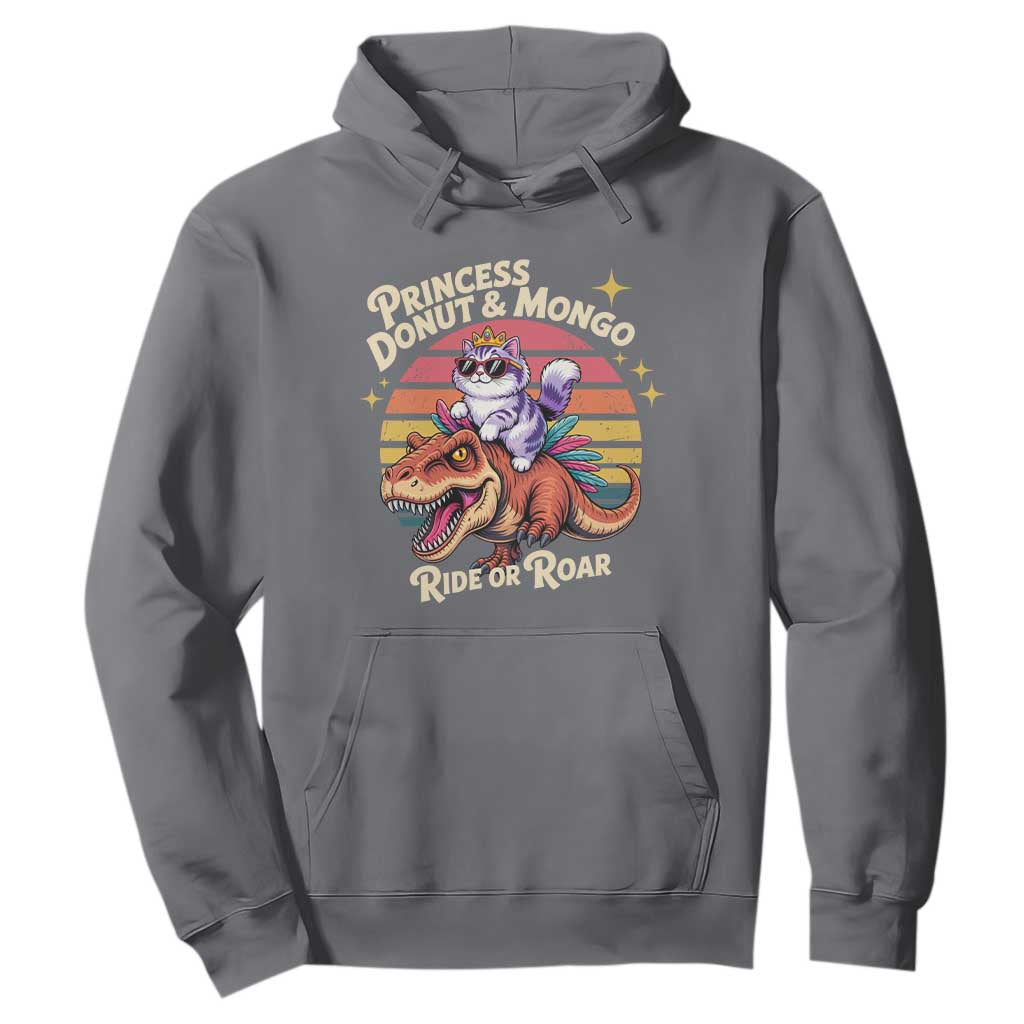 Royal Cat Princess and Raptor Ride or Roar Hoodie Funny Cat Riding Dinosaur Retro Sunset TS02 Charcoal Print Your Wear