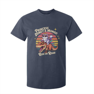Royal Cat Princess and Raptor Ride or Roar T Shirt For Kid Funny Cat Riding Dinosaur Retro Sunset TS02 Navy Print Your Wear