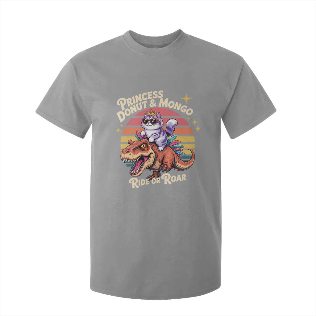 Royal Cat Princess and Raptor Ride or Roar T Shirt For Kid Funny Cat Riding Dinosaur Retro Sunset TS02 Sport Gray Print Your Wear