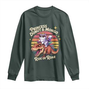 Royal Cat Princess and Raptor Ride or Roar Long Sleeve Shirt Funny Cat Riding Dinosaur Retro Sunset TS02 Dark Forest Green Print Your Wear
