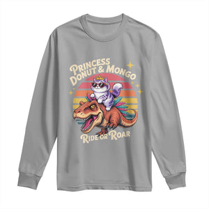 Royal Cat Princess and Raptor Ride or Roar Long Sleeve Shirt Funny Cat Riding Dinosaur Retro Sunset TS02 Sport Gray Print Your Wear