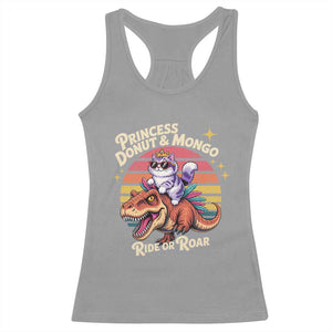 Royal Cat Princess and Raptor Ride or Roar Racerback Tank Top Funny Cat Riding Dinosaur Retro Sunset TS02 Sport Gray Print Your Wear