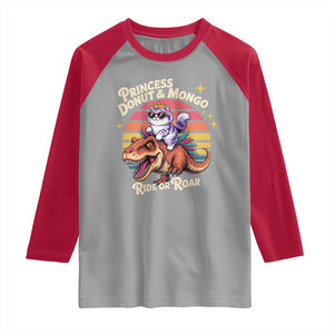 Royal Cat Princess and Raptor Ride or Roar Raglan Shirt Funny Cat Riding Dinosaur Retro Sunset TS02 Sport Gray Red Print Your Wear