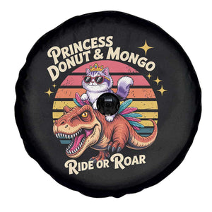 Royal Cat Princess and Raptor Ride or Roar Spare Tire Cover Funny Cat Riding Dinosaur Retro Sunset TS02 Print Your Wear