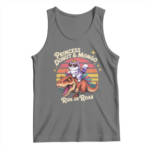 Royal Cat Princess and Raptor Ride or Roar Tank Top Funny Cat Riding Dinosaur Retro Sunset TS02 Black Heather Print Your Wear