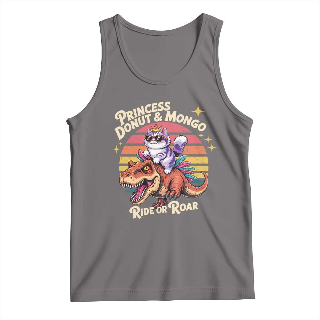Royal Cat Princess and Raptor Ride or Roar Tank Top Funny Cat Riding Dinosaur Retro Sunset TS02 Deep Heather Print Your Wear