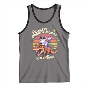 Royal Cat Princess and Raptor Ride or Roar Tank Top Funny Cat Riding Dinosaur Retro Sunset TS02 Deep Heather Black Print Your Wear