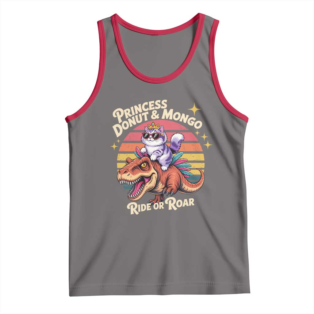 Royal Cat Princess and Raptor Ride or Roar Tank Top Funny Cat Riding Dinosaur Retro Sunset TS02 Deep Heather Red Print Your Wear