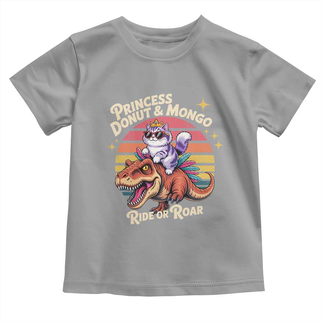 Royal Cat Princess and Raptor Ride or Roar Toddler T Shirt Funny Cat Riding Dinosaur Retro Sunset TS02 Sport Gray Print Your Wear