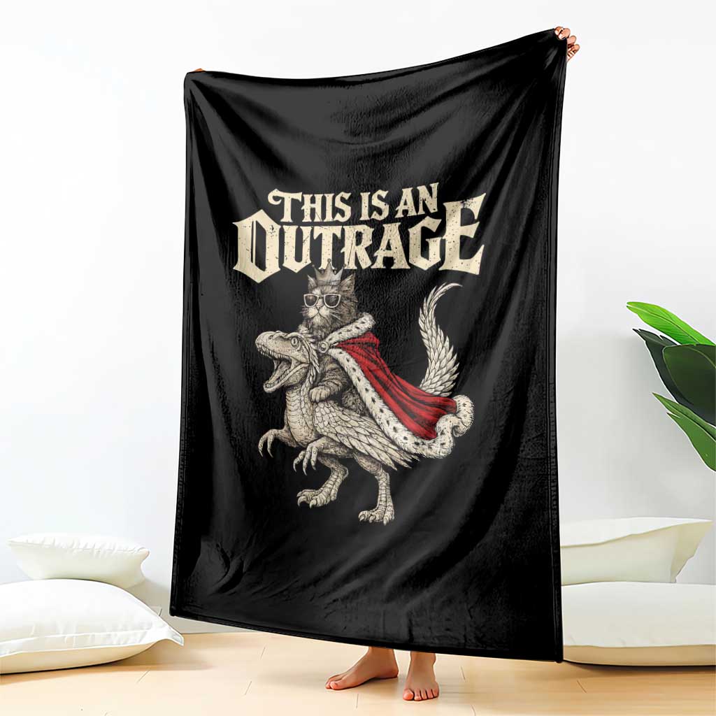 This Is an Outrage Royal Cat Throw Blanket Funny Princess Cat Riding Dragon Fantasy TS02 Print Your Wear
