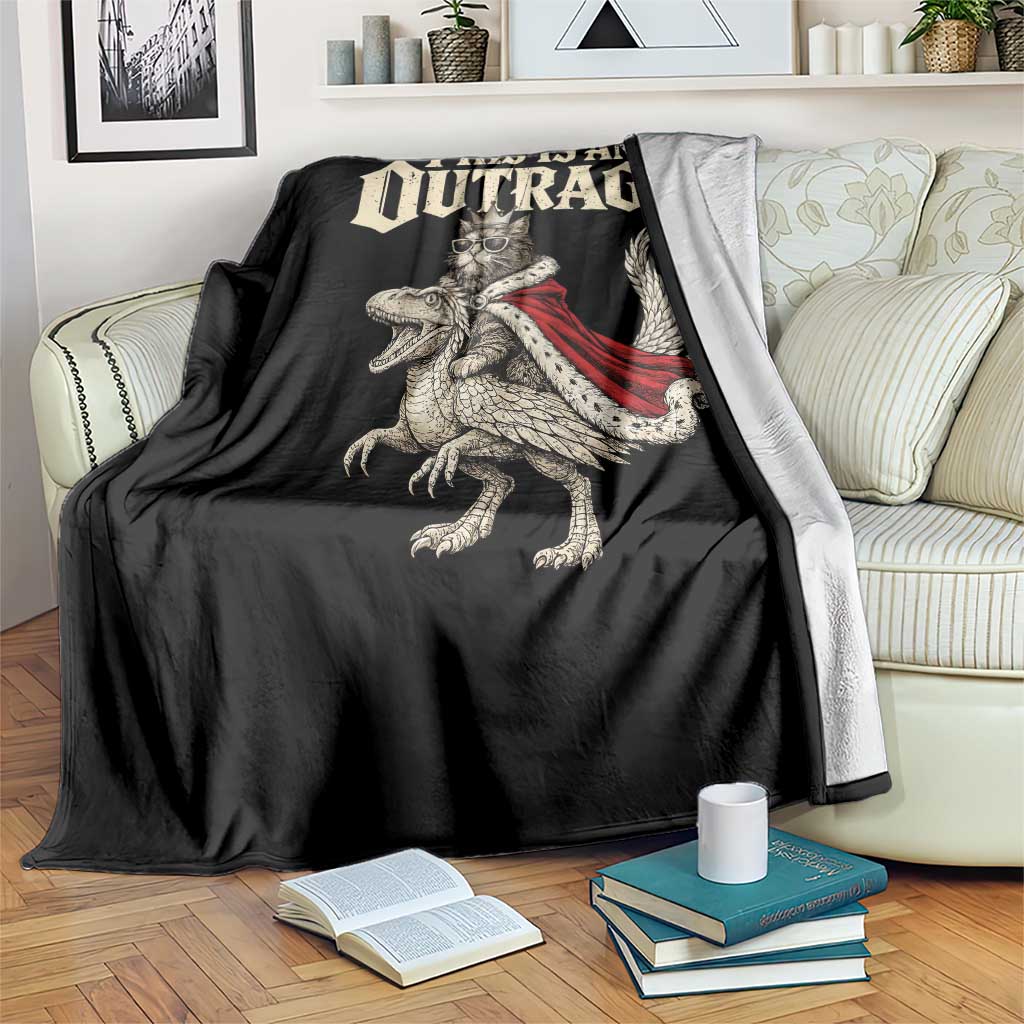 This Is an Outrage Royal Cat Throw Blanket Funny Princess Cat Riding Dragon Fantasy TS02 Print Your Wear
