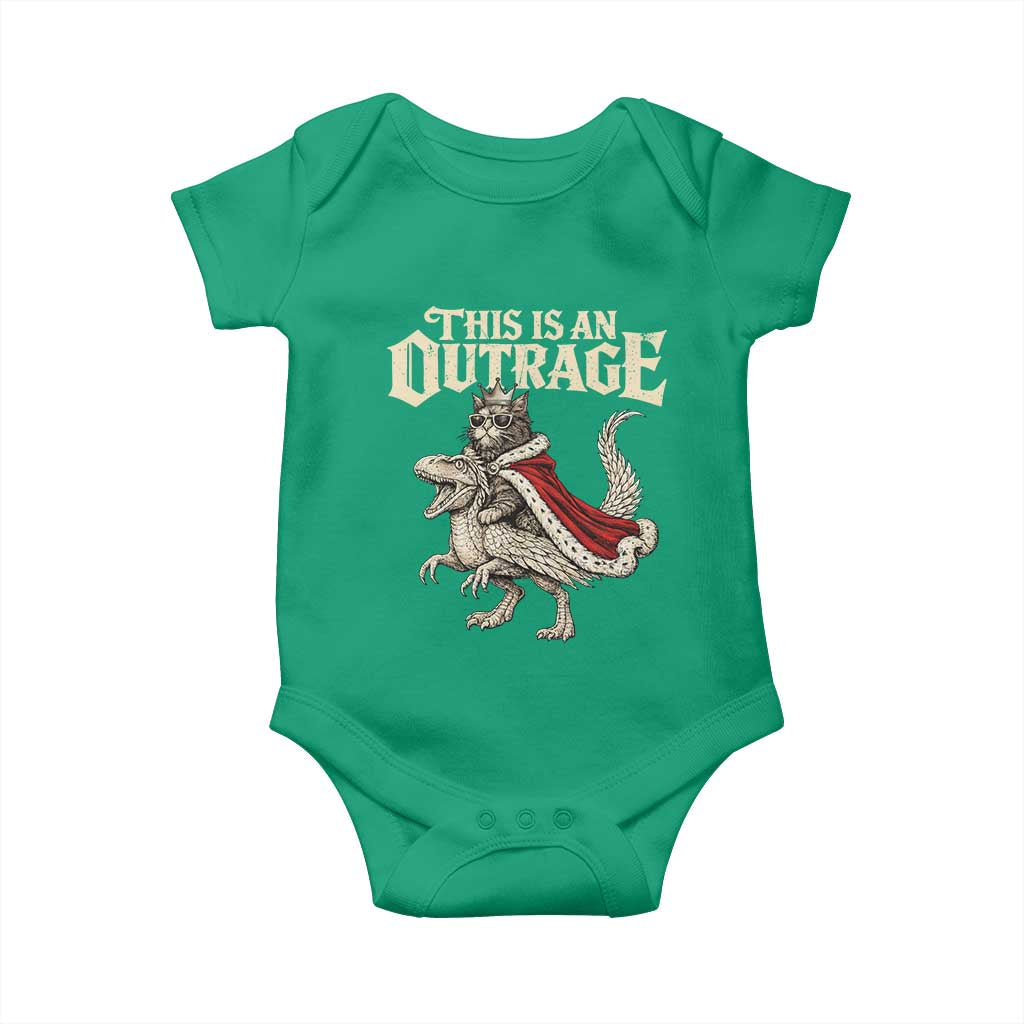 This Is an Outrage Royal Cat Baby Onesie Funny Princess Cat Riding Dragon Fantasy TS02 Irish Green Print Your Wear