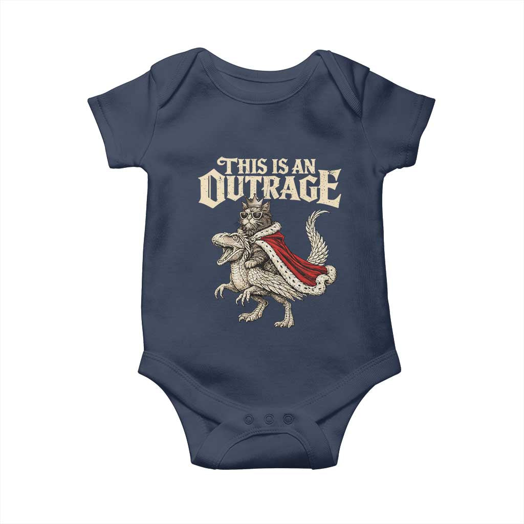 This Is an Outrage Royal Cat Baby Onesie Funny Princess Cat Riding Dragon Fantasy TS02 Navy Print Your Wear