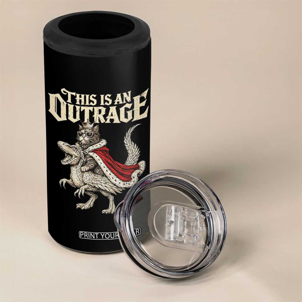 This Is an Outrage Royal Cat 4 in 1 Can Cooler Tumbler Funny Princess Cat Riding Dragon Fantasy TS02 Print Your Wear