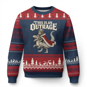 This Is an Outrage Royal Cat Ugly Christmas Sweater Funny Princess Cat Riding Dragon Fantasy TS02 Navy Red Print Your Wear